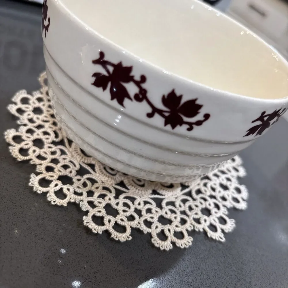 Vintage Universal Potteries Beehive Bowl With Maroon Maple Leaf Design. USA Made